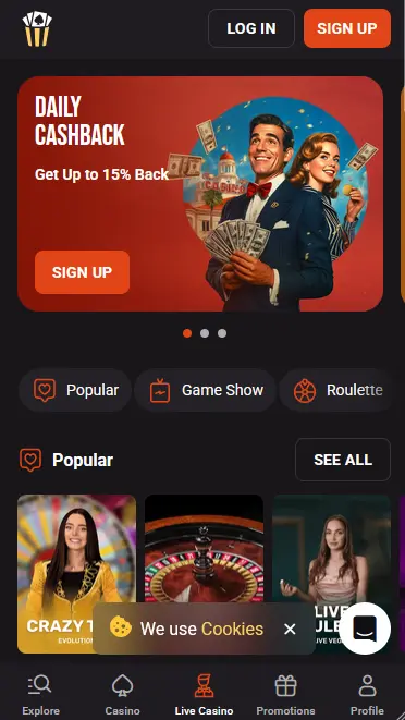 Holly Win casino mobile app home screen