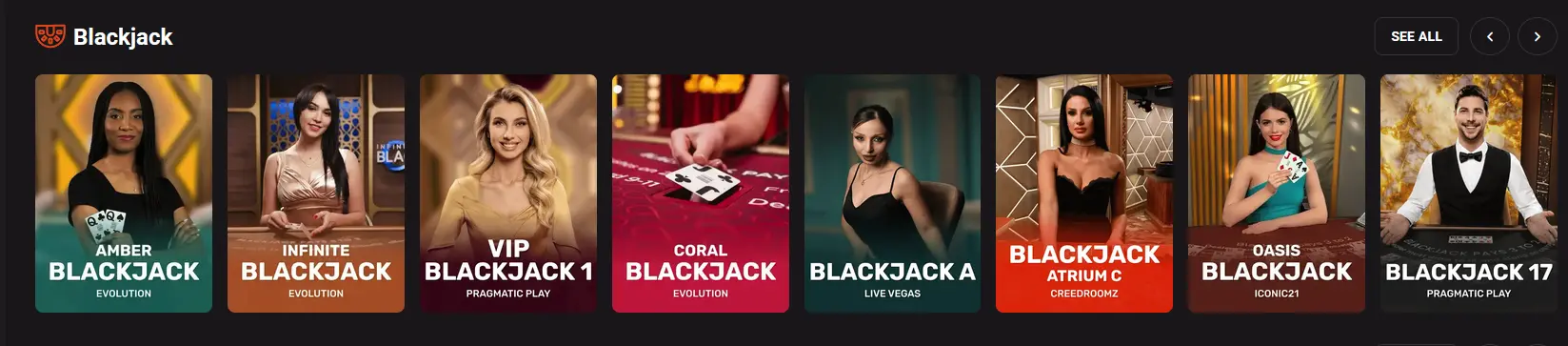 Blackjack table game screen at Holly Win casino