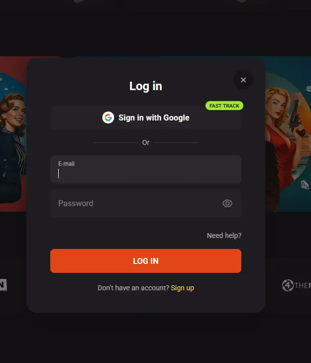 Holly Win casino login screen on desktop